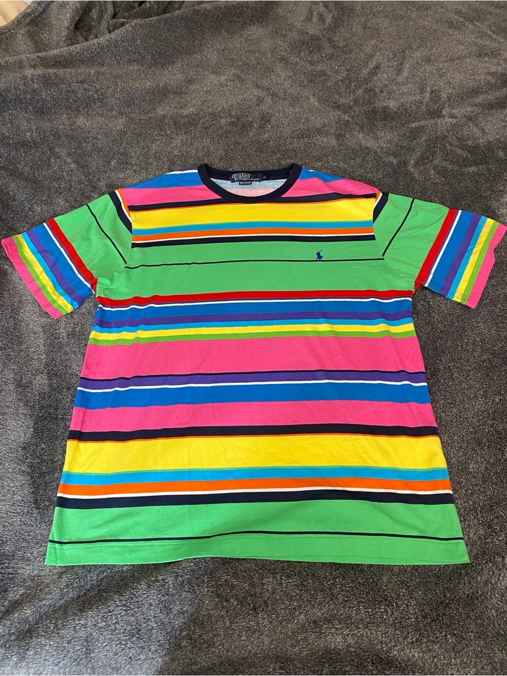 Polo by Ralph Lauren Multicolor Striped Tee - Green/Yellow/Pink M